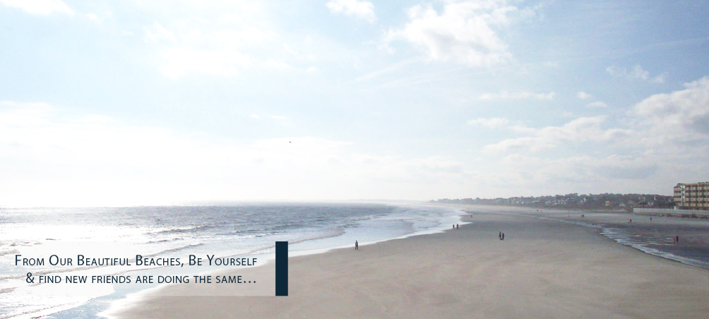 A beach with people walking on it and the words " be yourself, be the same."